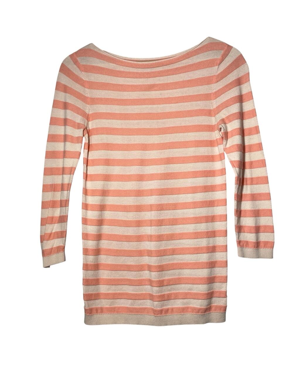 LOFT Stripped Lightweight Sweater Pink Peach Size XS Bateau Neck Balletcore